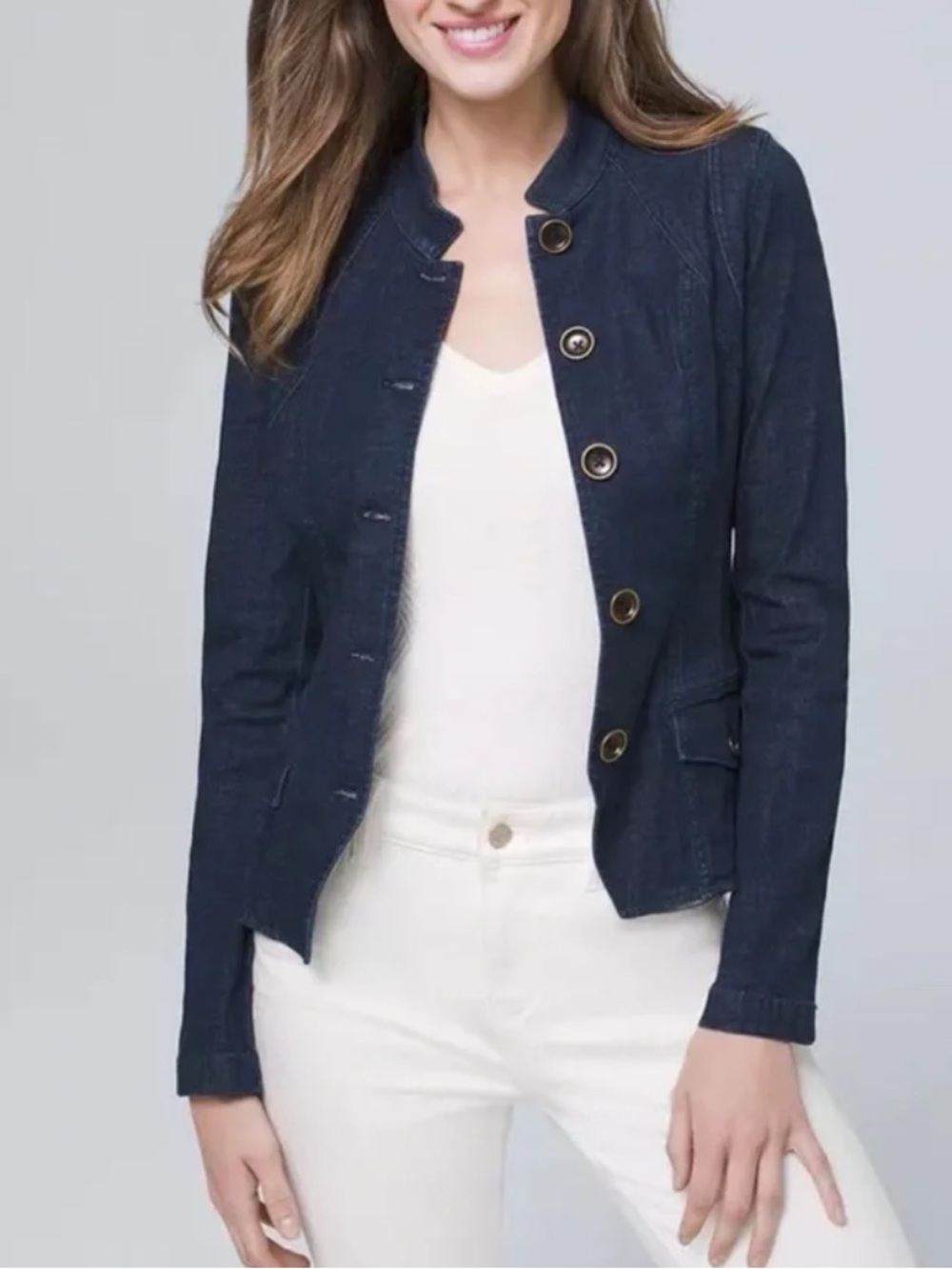 White House Black Market Dark Blue Denim Button-Front Jacket